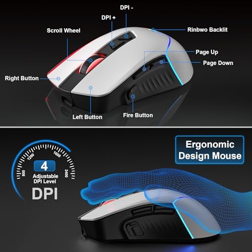 BlueFinger Wireless Gaming Keyboard and Mouse Combo, RGB Rainbow Backlit Rechargeable Battery, 87 Keys TKL Light Up Keyboard with Ergonomic Gaming Mouse for Mac Laptop Computer PC Gamer(Black & White) - Image 6