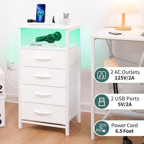Yoobure Night Stand - LED White Nightstand with Charging Station for Dorm - Image 5