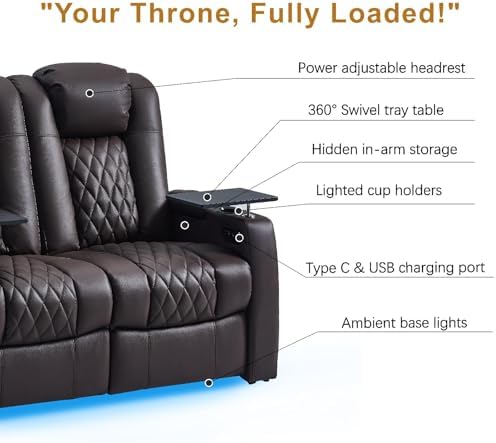 comfiroom Top-Grain Leather Home Theater Seating, Dual-Motor Power Recliner - Image 5
