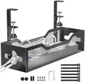Under Desk Cable Management Tray No Drill, Metal Mesh Cable Management Under Desk with Clamp Mount, 2 Hole Cable Tray with Wire Management and Cord Organizer for Home Office Standing Desk by Litwaro
