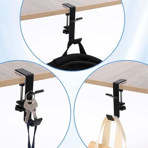 YUANQIAN Clamp-On Under Desk Headphone Holder Backpack Hook Students' Desk Hook with Adjustable Arm Clamp Women's Bag Handbag and Purse Holder -Suitable for Plate Between 1-5cm (3Pack White, 3) - Image 5