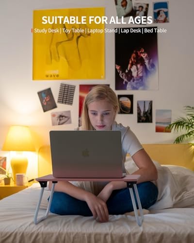 FISYOD Foldable Lap Desk, Laptop Bed Desk, Portable Bed Table, Laptop Stand for Bed & Couch, Lightweight & Mini - Pink - Image 3