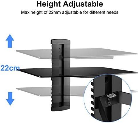 suptek Glass Floating Shelf, 1 Tier Media Shelf for TV Accessories, Flat Black Wall Mount Bracket, 17.6lbs Weight Capacity, Quick Installation, Cable Management, Custom Style, Backless - Image 5
