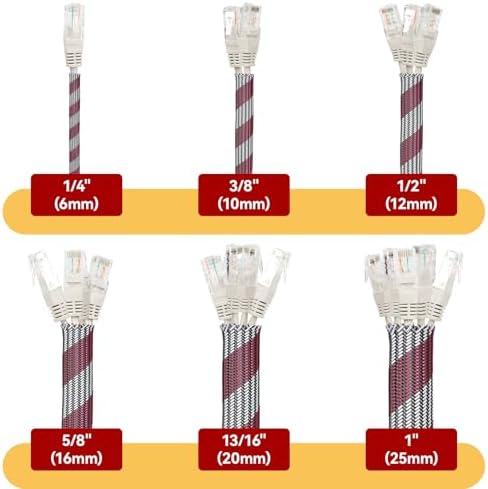 Braided Cable Sleeve, 16.4ft Expandable Mesh Cable Management Sleeve, Wear-Resistant Cord Protectors from Pets No Chew Flexible Wire Sleeving for Audio Video (White and red, 3/8") - Image 2