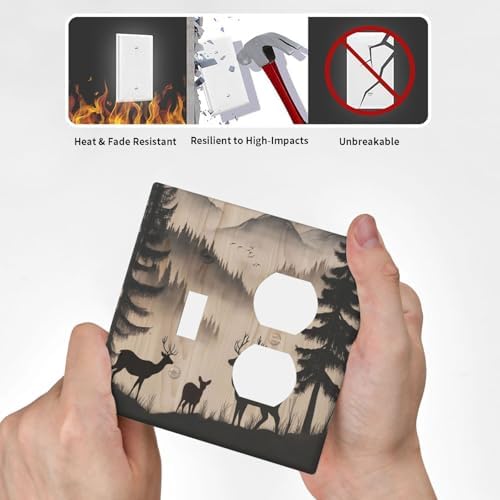 Decorative Outlet Covers Rustic Black Deer Elk Brown Wood Board Pine Tree 2 Gang Combination 1 Toggle/1 Duplex Light Switch Cover Gfci Wall Plate Electrical Receptacle Switchplate Decor - Image 6
