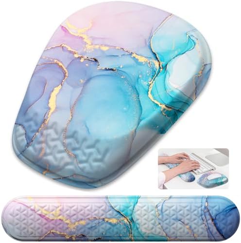 Mouse Pad with Wrist Rest, Comfortable Memory Foam Wrist Rest for Computer Keyboard, Ergonomic Mouse Pad Set for Easy Typing & Pain Relief - Blue Pink by Laokiiy