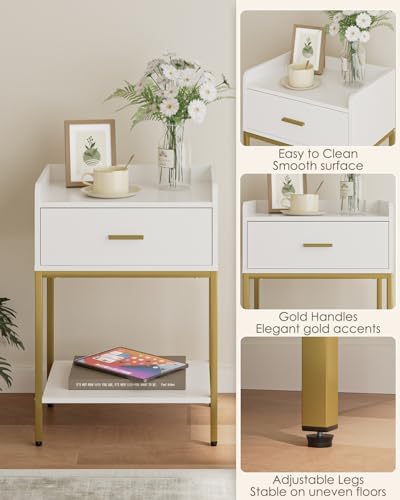 Masupu Nightstand,3-Tier Modern Bedside Night Stand with Storage Drawer and Shelf,Small End Side Table for Bedroom,Living Room,White (Without Outlet, White) - Image 5