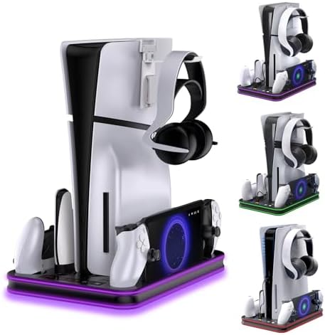 PlayStation Portal Charger, PS5 Stand and Cooling Station with RGB LED Controller Charging Dock Accessories, PS5 Edge Controller and PS Portal Charger, Headset and Remote Holders by WUXIDIXI