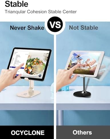 OCYCLONE Phone Stand, Adjustable Height and Angle Foldable Cell Phone Stand Holder for Desk, Taller iPhone Stand Compatible with 4.7"-13" Smartphones iPad Tablet, Beige - Image 5