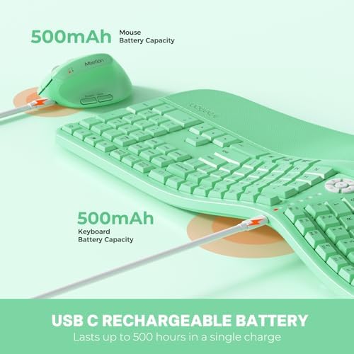 MEETION Ergonomic Keyboard Mouse Combo, Split Design Vertical Mouse Green - Image 2
