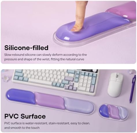 EPOMAKER CloudGel Wrist Rest for Keyboard and Mouse, 2 Pieces | Silicone Wrist Support, Anti-Slip Rubber Bottom, Ergonomic Design, Suitable for Office/Computer/Laptop/Gaming (Purple) - Image 6