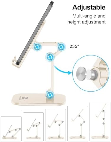 OCYCLONE Phone Stand, Adjustable Height and Angle Foldable Cell Phone Stand Holder for Desk, Taller iPhone Stand Compatible with 4.7"-13" Smartphones iPad Tablet, Beige - Image 2