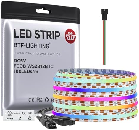 BTF-LIGHTING FCOB COB WS2812B IC RGB LED Strip DC5V 13.1FT 720LED 10mm IP30 by BTF-LIGHTING