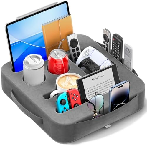 Couch Cup Holder Tray, Couch Caddy for Drink, Snack, Phone, Remote, Ipad, Game Controller, Large-size Sofa Cup Holder for Bed, Sofa, Car, Desk, Deep Gray by Unknown