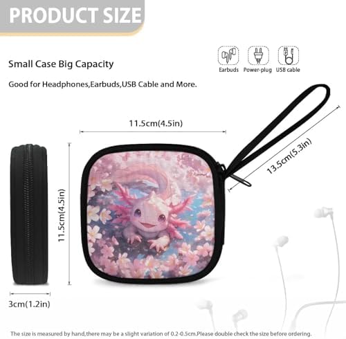 Pink Cherry Blossom Axolotl Portable Wireless Headphone Case, Earphone Storage Bag Carrying Case, Earbud Holder with Handle - Image 5
