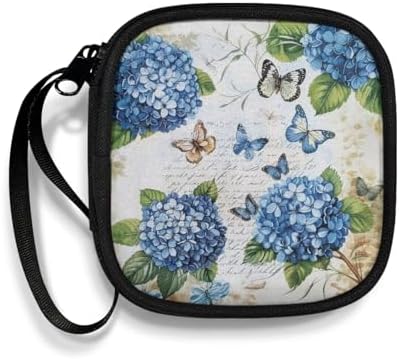 Wireless Headphone Case for Women, Flowers Portable Earphone Storage Bag Carrying Case, Earbud Holder with Handle Hydrangeas and Butterflies Print by Unknown