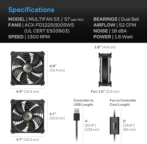 AC Infinity MULTIFAN S7, Quiet Dual 120mm USB Fan, UL-Certified for Receiver DVR PlayStation Xbox Computer Cabinet Cooling (Pack of 20) - Image 7
