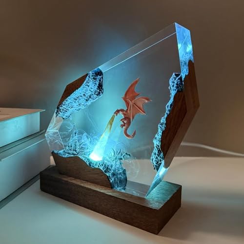 Epoxy Fire Dragon Resin Lamp, Handmade Resin Night Light with USB Port - Image 4