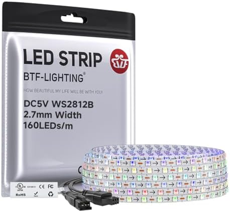 BTF-LIGHTING WS2812B LED Strip IC RGB 2.7mm 0807SMD DC5V 9.8FT 160LED/m by BTF-LIGHTING