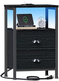 Furologee Night Stand with LED Light, Charging Station, 2 Drawer, Black Oak by Furologee