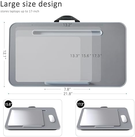 Lap Desk with Cushion, Fits up to 17 inch Laptop, Pillow Designed, Portable Laptop Stand with Tray, Pad & Phone Holder, Home Office for Bed/Couch/Car/Reading/Writing, MillHome (Gray) - Image 6