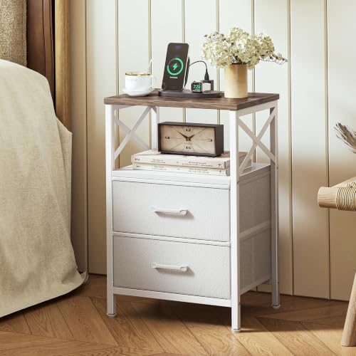Huuger Nightstand Set of 2 with Charging Station, USB-C Port, End Tables - Image 2