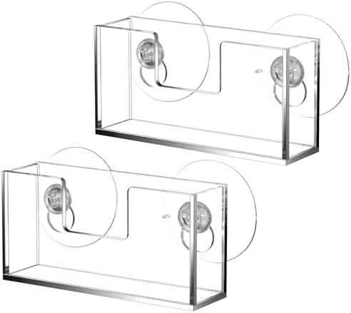 Cinnvoice 2 Pcs Window Mount Business Card Holder with Suction Cups Clear Card Holder Acrylic Single Pocket Organizer Display for Home Office(Rectangular,4.7 x 1.25 x 1.8 Inch) by QinYee
