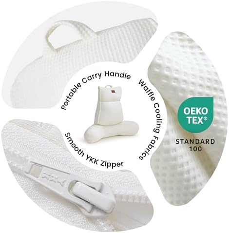 Adjustable Firmness Waffle Back Support Cooling Reading Pillow, Ivory, 29" - Image 6