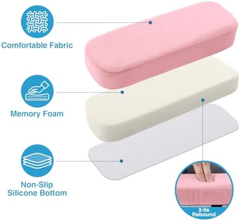 Smiry Memory Foam Office Chair Armrest Pads, Non-Slip Armrest Cushion | Ergonomic Arm Rest Pads with Adjustable Buckles and Straps, Elbow Relief for Desk, Gaming & Wheelchair, Blush Pink, Set of 2 - Image 3