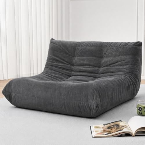 Sytopia Loveseat Chenille Bean Bag Chair for Adults, Oversized 40D Memory Foam Floor Sofa, Giant Deep Seat Gaming Reading Nook, No Assembly Required, Black Onyx by Sytopia