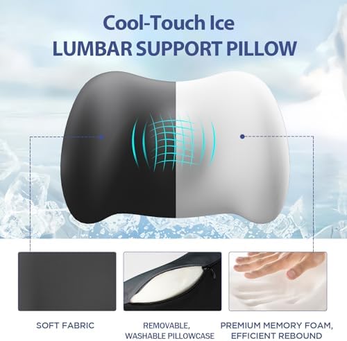 Cooling Lumbar Support Pillow for Office Chair,Memory Foam Car Back Cushion | Cool-Touch Lumbar Pillow Lower Back with Adjustable Straps, Ergonomic Chair Back Pillow for Office, Car, Gaming Chairs - Image 4