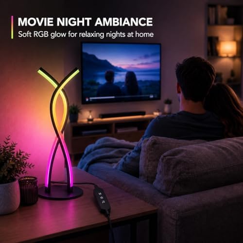 MORIACC Modern RGB LED Table Lamp, Cross-Curve Ambient Light with Music Sync, Dimmable 10%-100% Color Changing Desk Lamp, App and Remote Control, USB Powered for Bedroom Home Decor - Image 7
