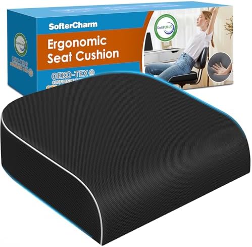Seat Cushion, Memory Foam Office Chair Cushion, Black, X-Large | Office Desk Accessories, Butt Pillow for Long Sitting Sciatica, Coccyx, Tailbone, Hip Pain Relief - for Home, Car, Airplane by Unknown