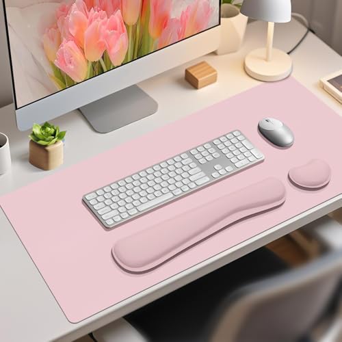 Mouse Pad and Keyboard Wrist Rest, Large Keyboard and Mouse Pad Set, Ergonomic Mousepad with Wrist Rest, Non-Slip Desk Mat Protector for Office, Home (35.4×15.7 Inches, Pink) - Image 6
