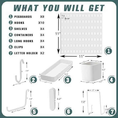 MULSAME Pegboard Combination Kit, 25.2" x 50.4" Wall Mounted Storage Set with 8 Pegboards & 40 Accessories Hanging, Peg Boards Organizer - Image 4
