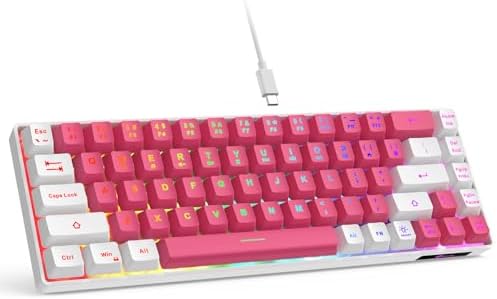 GEODMAER 65% Gaming Keyboard, LED Backlit Mini Wired Keyboard, Ultra-Compact Anti-Ghosting No-Conflict 68 Keys Membrane Gaming Wired Keyboard for PC Laptop Windows Gamer(Pink-White) by GEODMAER