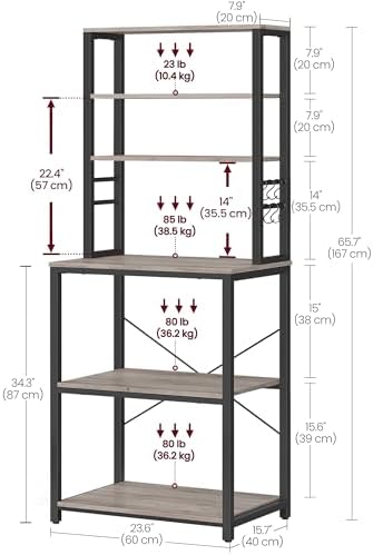 VASAGLE Coffee Bar, 23.6 Inches 6-Tier Baker's Rack with 6 Hooks - Image 3