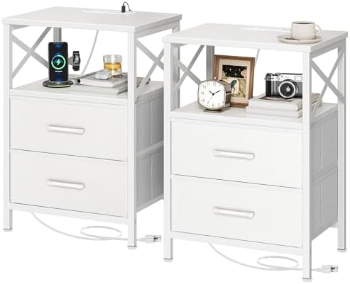 Huuger Nightstand Set of 2 with Charging Station, USB-C Port, End Tables by Huuger