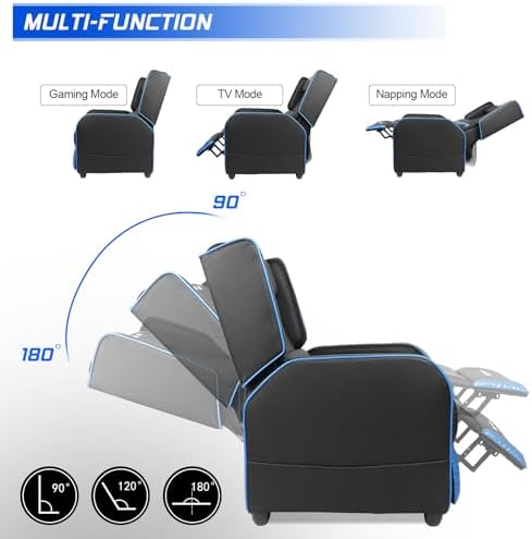 BOSSIN 400lbs Big and Tall Gaming Recliner Chair, PU Leather Seating, Blue - Image 6