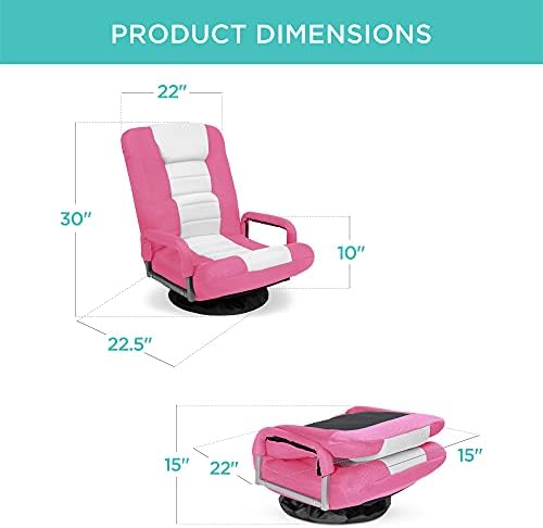 Best Choice Products Swivel Gaming Chair 360 Degree Multipurpose Floor Chair Rocker for TV, Reading, Playing Video Games w/Lumbar Support, Armrest Handles, Adjustable Foldable Backrest - Pink/White - Image 2