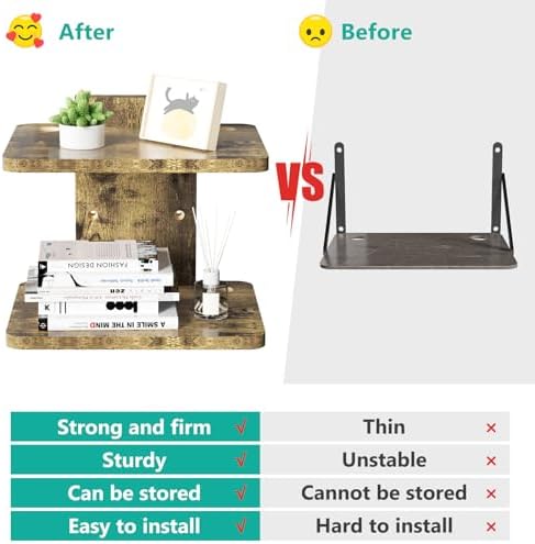 WALI Floating TV Shelf, 2 Tier Projector Shelf for DVD Player, Routers, Game Console, Cable Boxes, Living Room Decor Accessories, Wall Mount Shelves Holds Up to 22lbs(CS202NC), 2-Shelf, Vintage Brown - Image 5