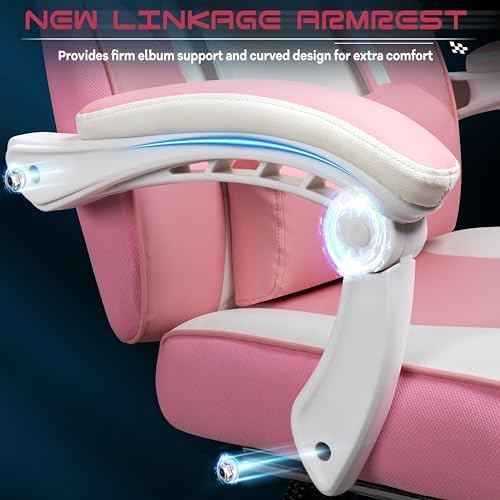 Gaming Chair for Adults, Video Game Chair with Footrest, Big and Tall Gaming Chair Heavy Duty Computer Chair with Massage Lumbar, Ergonomic Adjustable Height and 360° Swivel Seat, PU Leather, Pink - Image 5