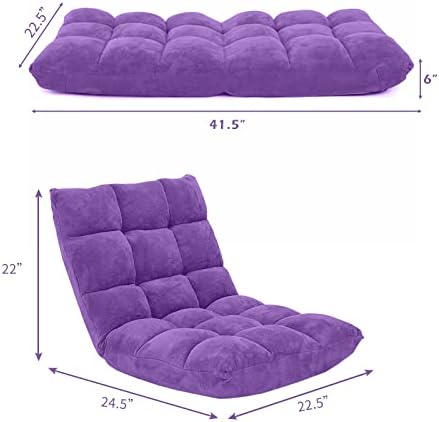 COSTWAY Adjustable Gaming Chair, Purple, 14-Position Back Support, Soft Coral Fleece, Portable, Lightweight, 22" x 24" x 22" - Image 3