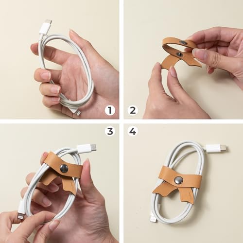 SenseAGE 5 Pack Cord Organizer, Bow Cord Keeper, Cable Organizer USB Holder, Leather Cable Management, Cable Straps, Earphone Winder, Storage Straps for Electronics, Earbuds (Moonlight Grey, Small) - Image 6