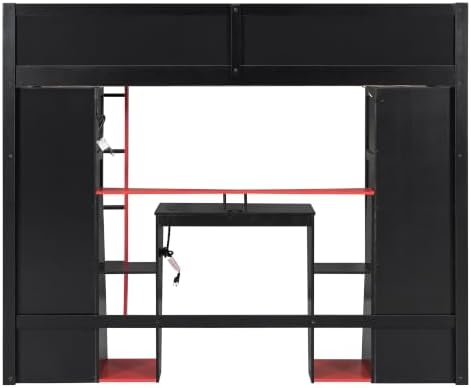 Merax Full Size Gaming Loft Bed with Desk and Built-in Wardrobe & Cabinets - Image 5