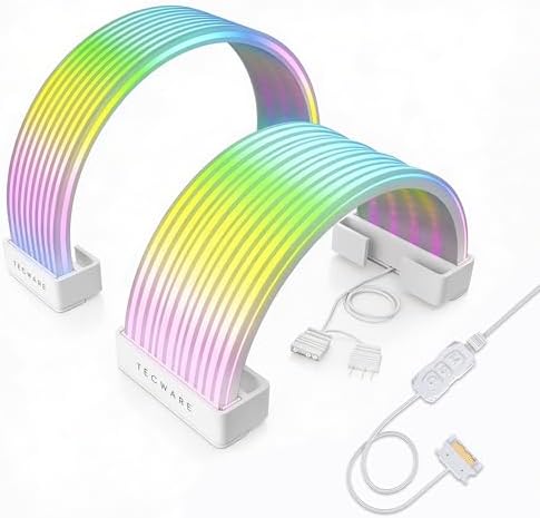 TECWARE Flex RGB Cable Cover Kit | Compatible with 24-Pin Motherboard and 8-Pin/16-Pin GPU | ARGB PSU Cable Extension with 5V 3-Pin Sync | RGB Lighting Kit for PC Cables | White by Tecware