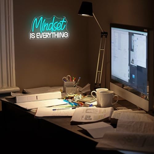 Mutank Mindset Is Everything Neon Sign Wall Decor, Motivational Neon Light USB Powered LED Dimmable, for Classroom Decor Office Gym Library Bedroom Bar Sign(14.1 * 7.8 In) - Image 3