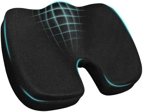 Ergonomic Seat Cushion with Memory Foam for Office Chair, Car Seat, Sciatica & Tailbone Relief, Non-Slip Cushion,Breathable Mesh Cover, Portable Handle - Black by Rongyman