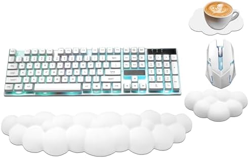 Cloud Wrist Rest Keyboard, Ergonomic Keyboard Wrist Rest Pad Set, White | PU Leather Memory Foam Wrist Rest for Computer Keyboard, Cute Mouse Wrist Rest for Gaming, Office, Home, Typing Pain Relief by NEENALO