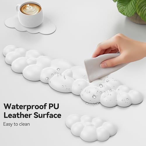 TECKNET Cloud Keyboard Wrist Rest Set, Cloud Wrist Rest with Non-Slip Base, PU Leather Wrist Pad for Keyboard with Ergonomic Memory Foam for Computer Laptop Office Gaming and Pain Relief, White - Image 6